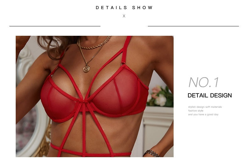 European And American Sexy Suit Cross Strap Transparent Mesh Jumpsuit