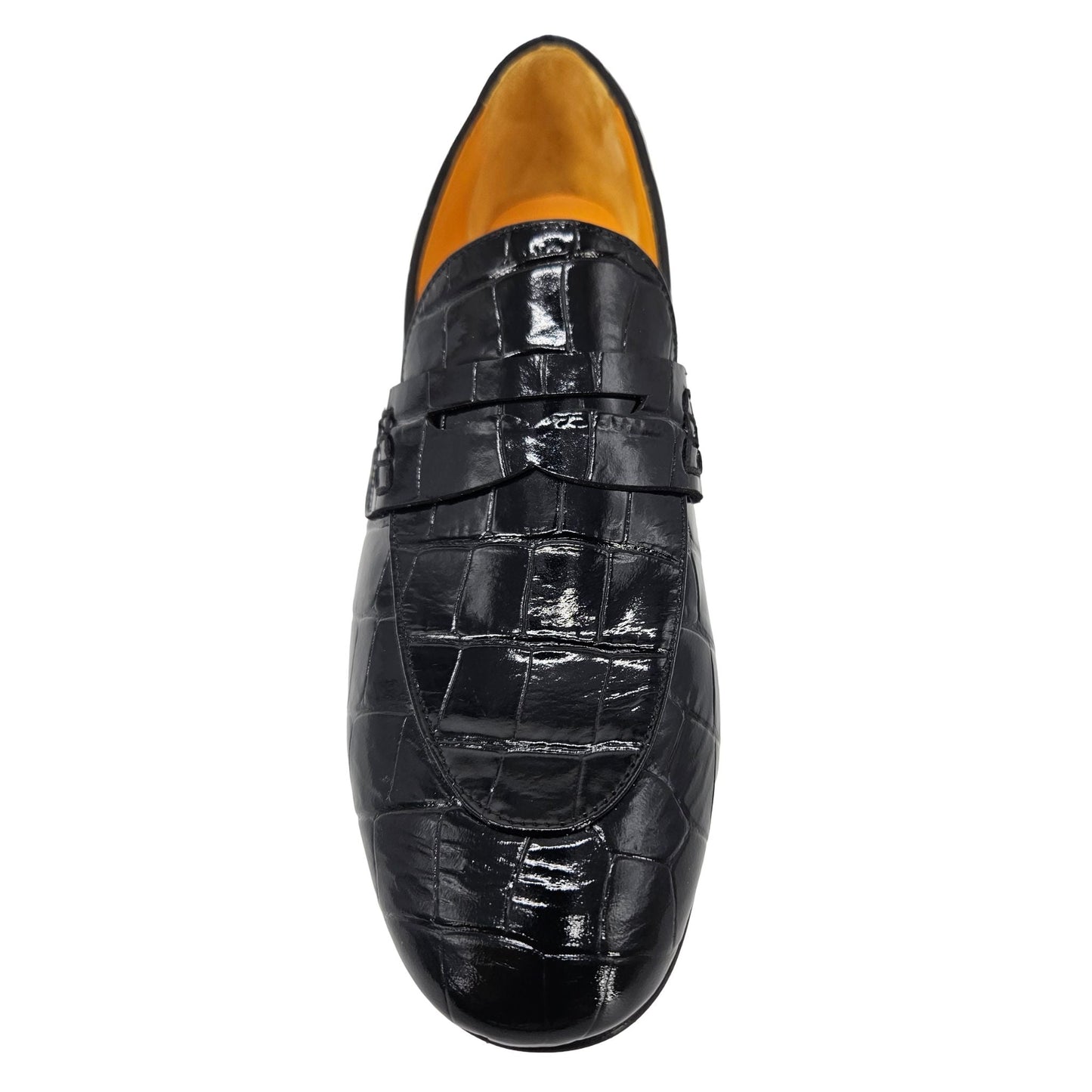 Mocassim de Couro Preto com Efeito Croco