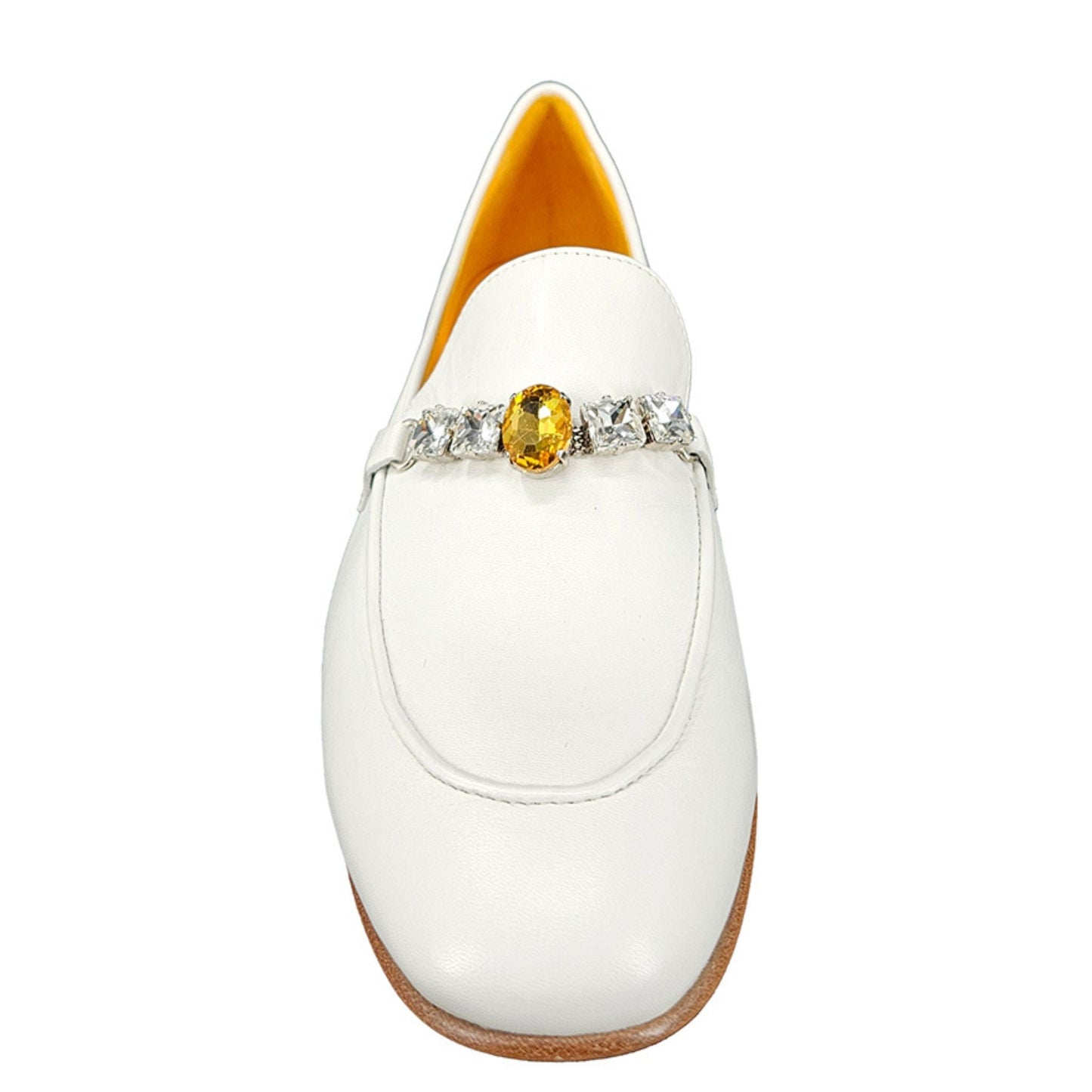 Mocassim Branco de Couro com Pedrarias
