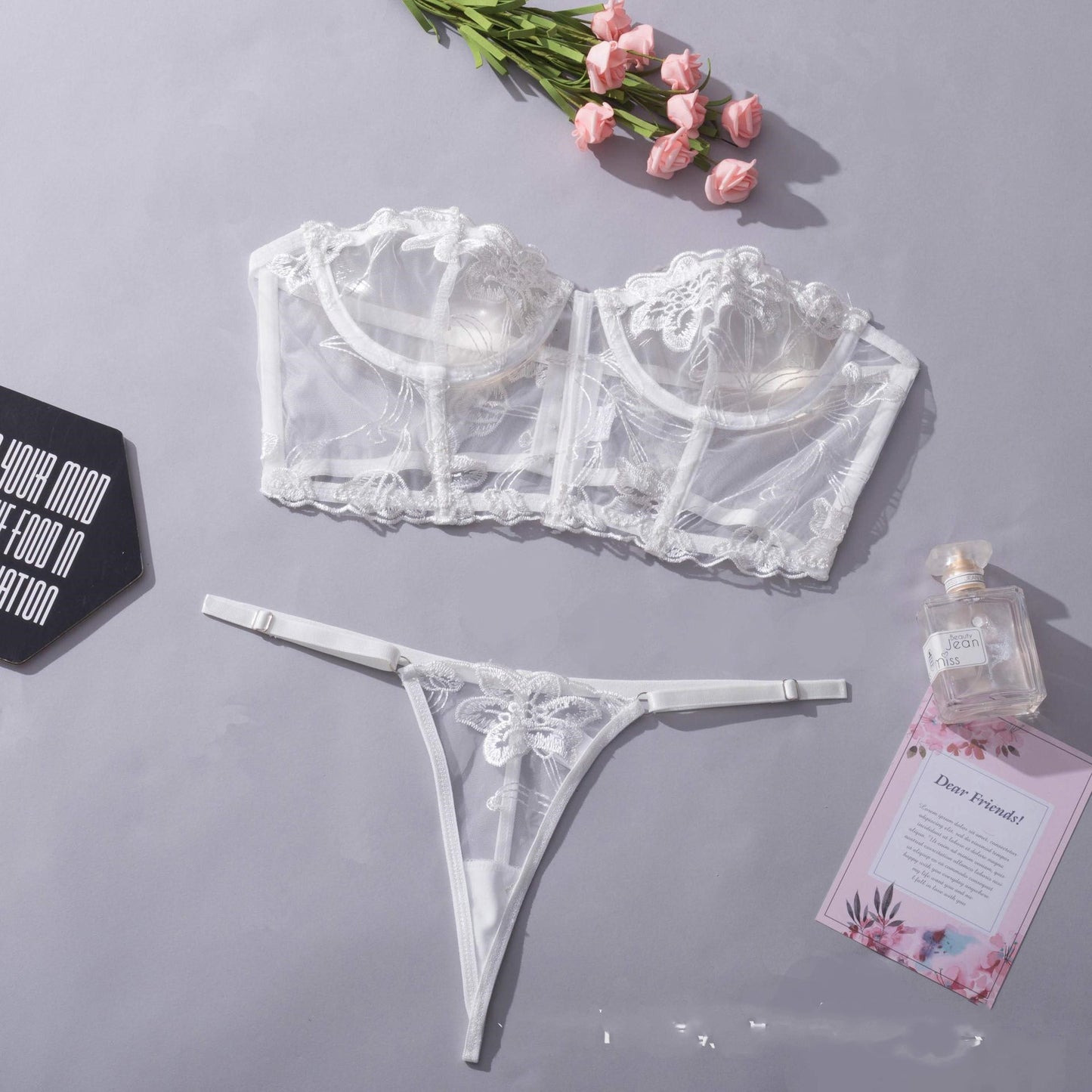 Embroidered Bra And Steel Ring Underwear Two-piece Set