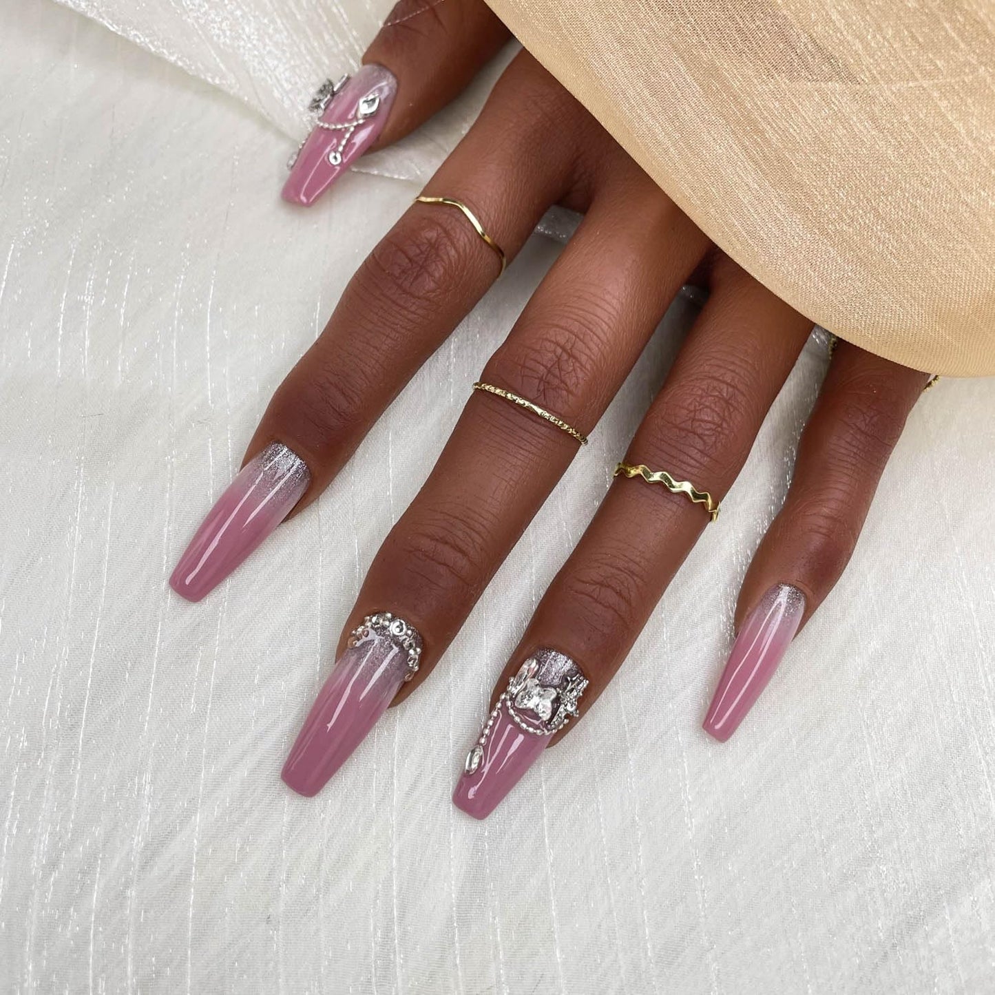 GGDDSHA Unhas Postiças Artesanais, Unhas Postiças de Luxo e Personalizadas 3D Artesanais Reutilizáveis com Acabamento UV, Unhas Pintadas à Mão, Brilho Lavanda