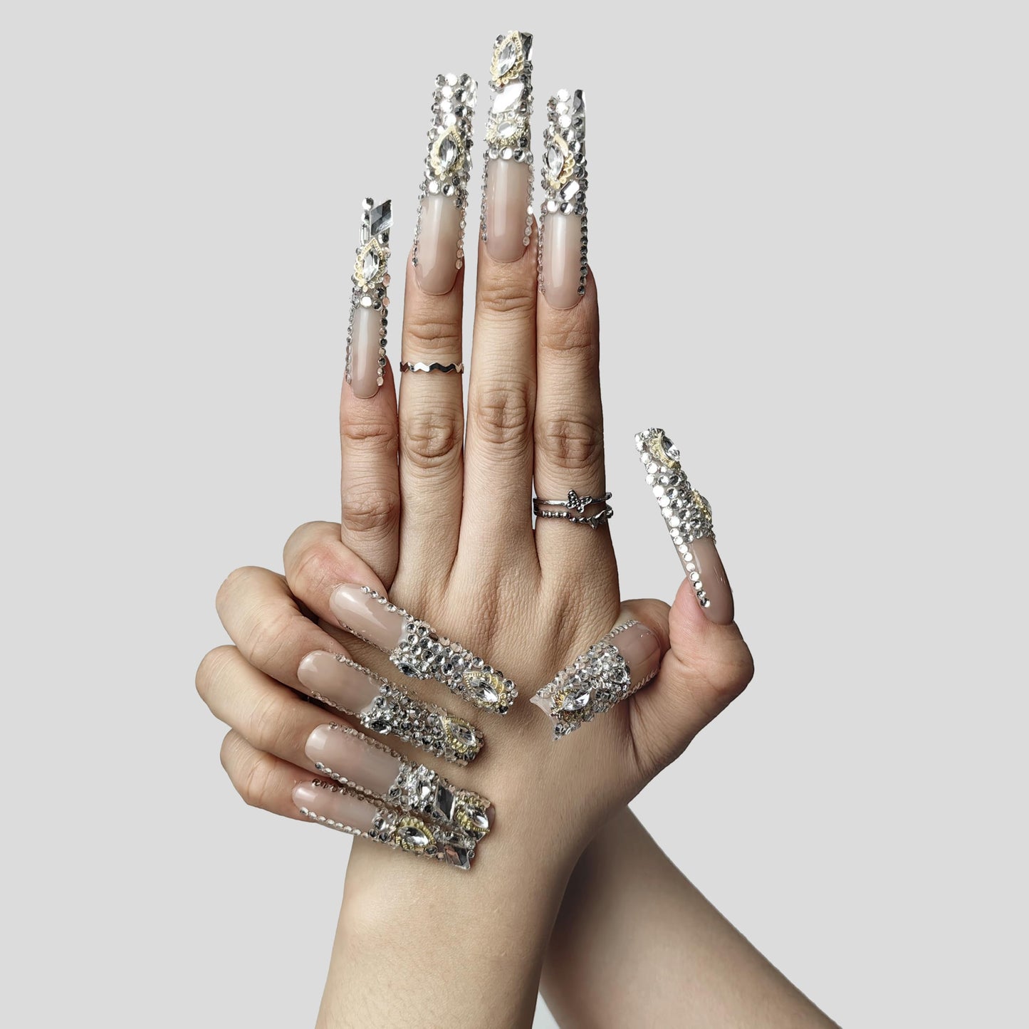 GGddsha Unhas Postiças de Acrílico PMMA New Deslumbrantes, Unhas Postiças de Strass, Unhas Postiças Gradiente com Strass BrilhantesCascata de Cristais