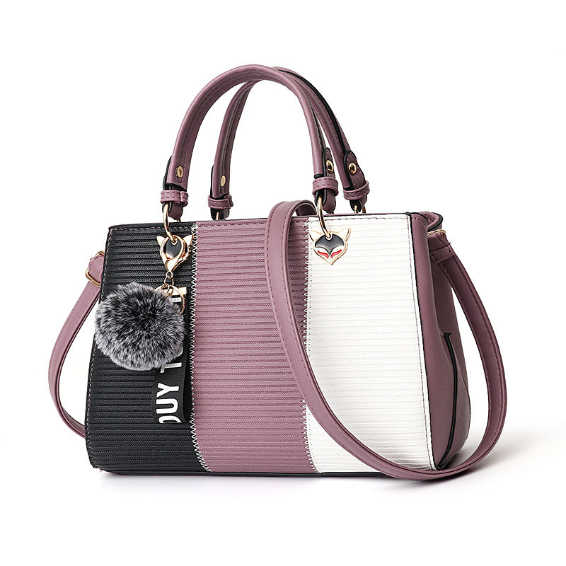Bolsas de mão femininas com pingentes de bolas de pelo, bolsas de festa em patchwork, bolsas de ombro transversais para mulheres