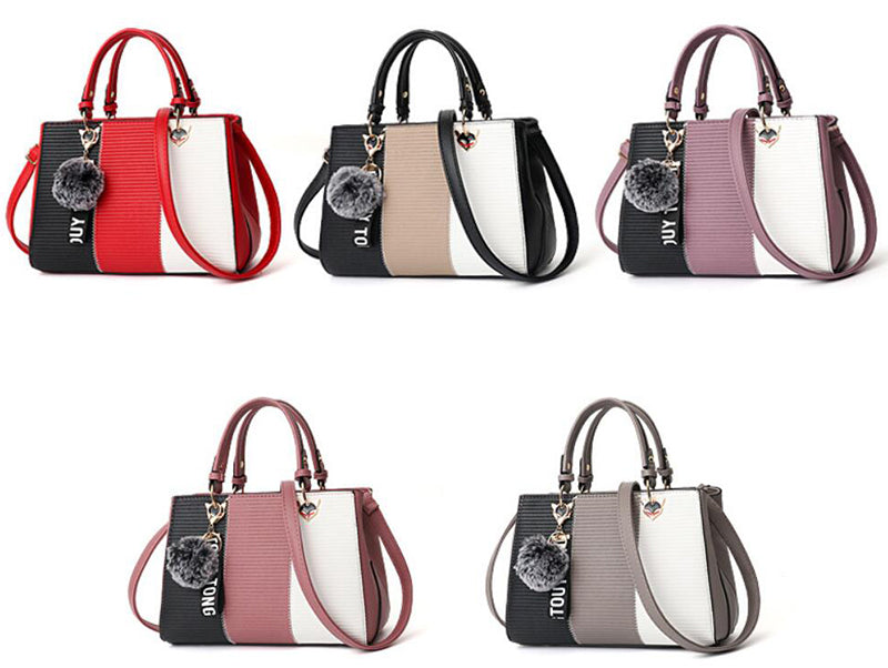 Bolsas de mão femininas com pingentes de bolas de pelo, bolsas de festa em patchwork, bolsas de ombro transversais para mulheres