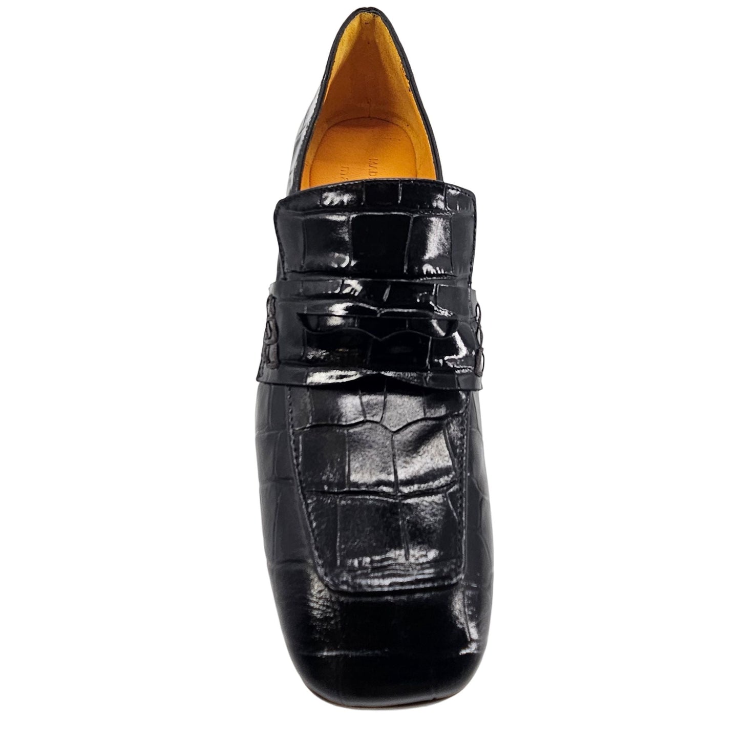 Mocassim Loafer em Couro Croco Salto Couro Preto