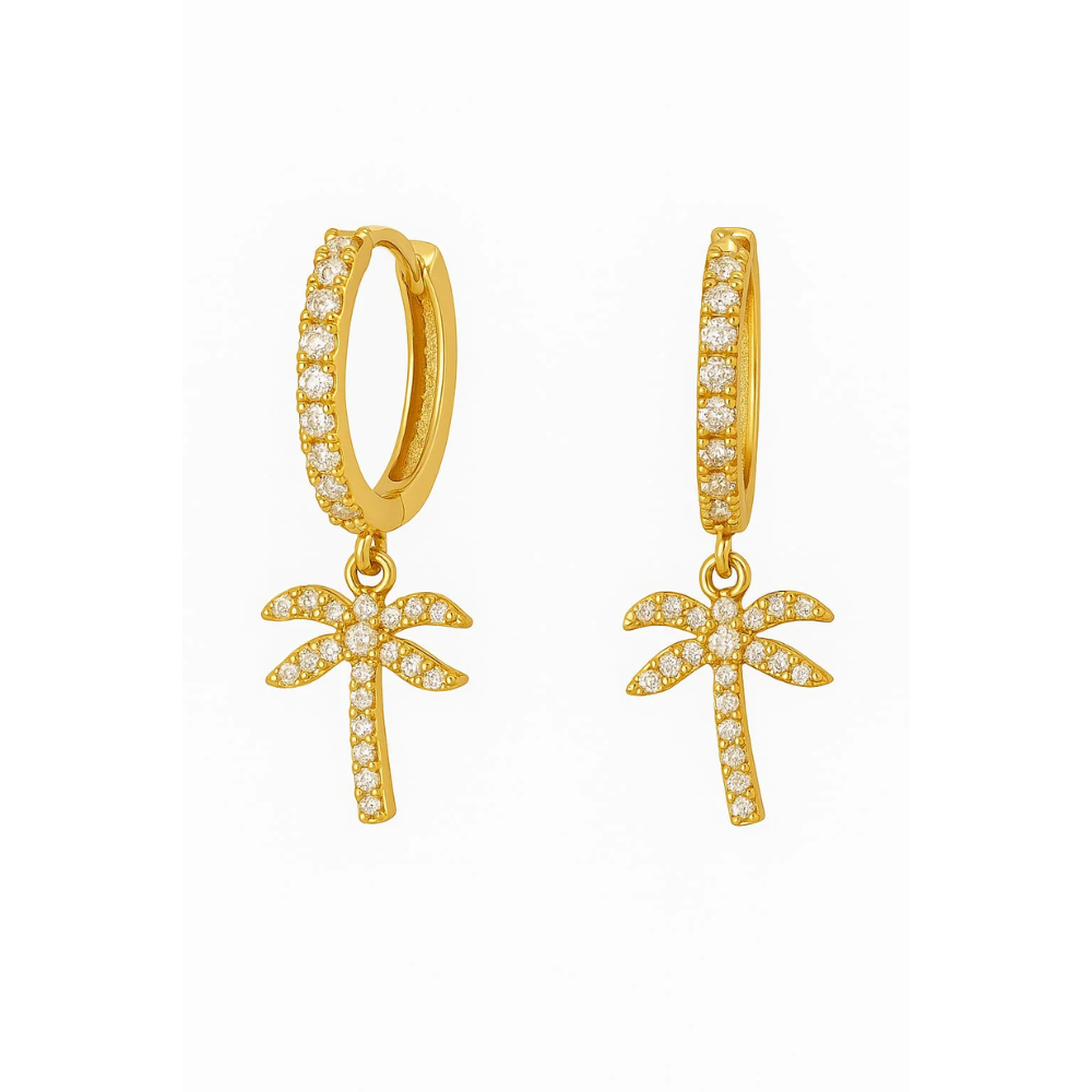 Brincos de Argola de Palmeira – Dourado ou Prateado com Zircônia Cúbica