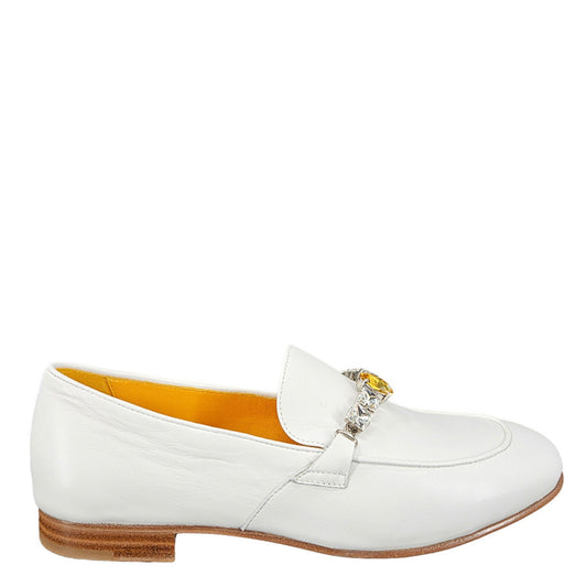 Mocassim Branco de Couro com Pedrarias