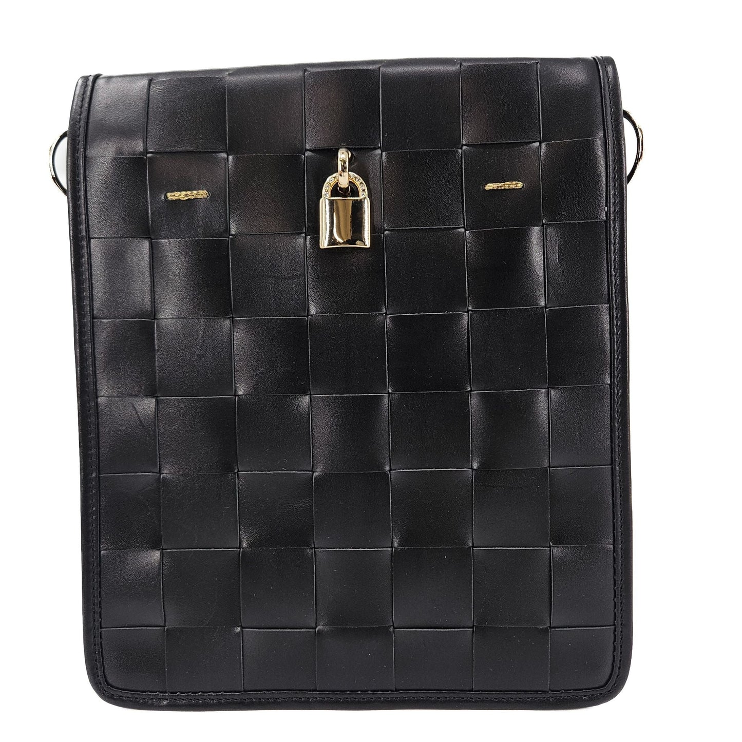 Bolsa Transversal de Couro Entrelaçado Preto