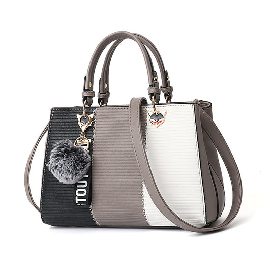 Bolsas de mão femininas com pingentes de bolas de pelo, bolsas de festa em patchwork, bolsas de ombro transversais para mulheres