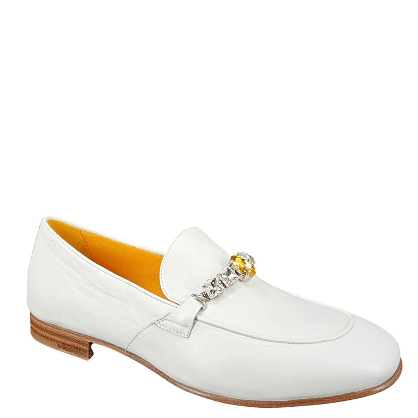 Mocassim Branco de Couro com Pedrarias