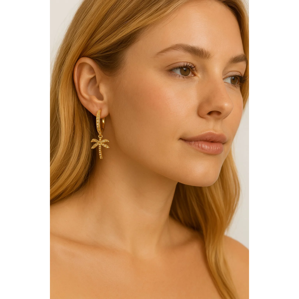 Brincos de Argola de Palmeira – Dourado ou Prateado com Zircônia Cúbica