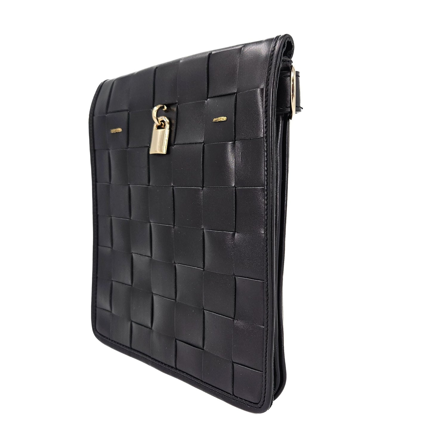 Bolsa Transversal de Couro Entrelaçado Preto