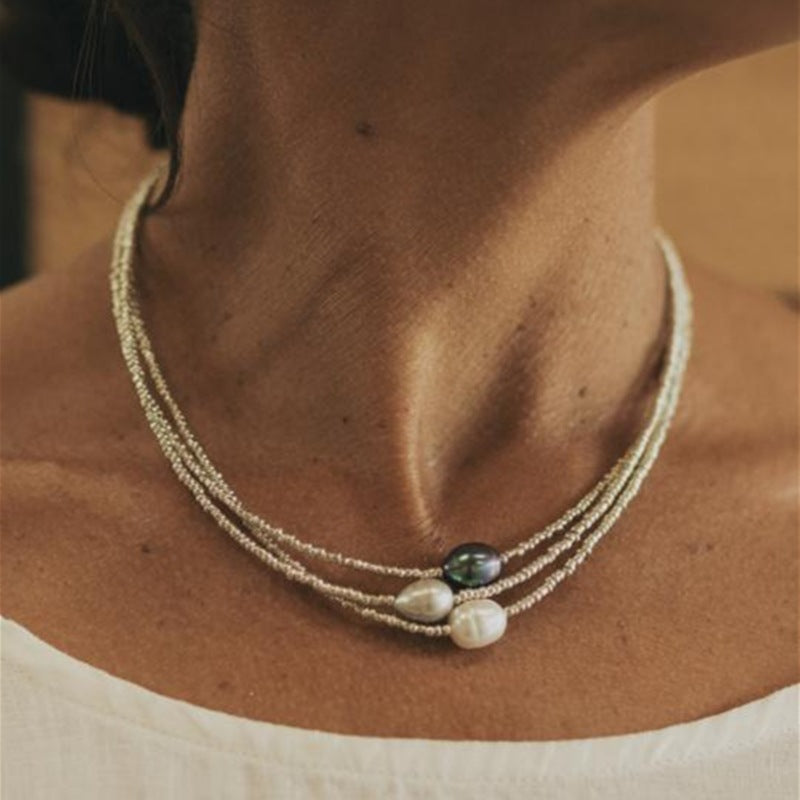 Colar Artístico Vintage com Pérolas Naturais de Água Doce