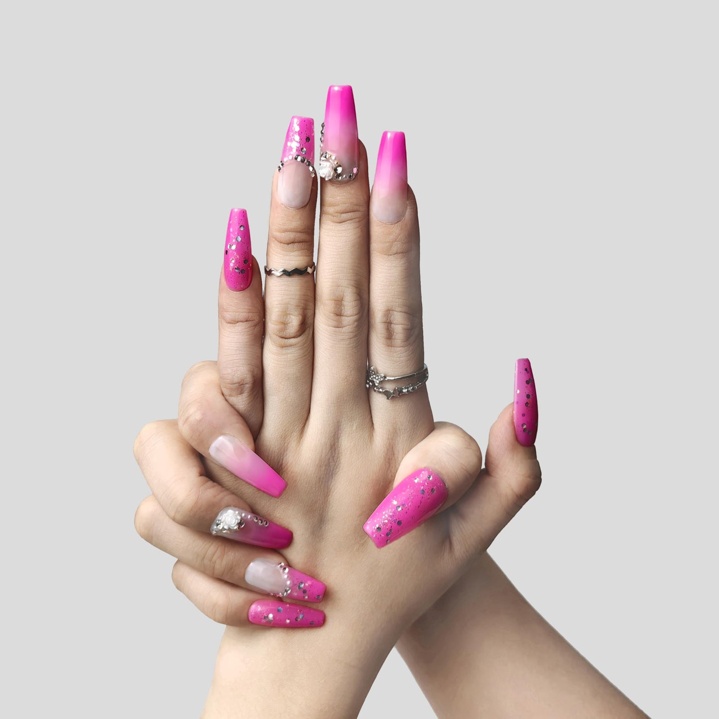 GGddsha Unhas Artesanais de Pmma Acrílico Unhas Postiças Reutilizáveis Curtas Kit Com Caixa Presentes Para Mulheres, Blush Elegance