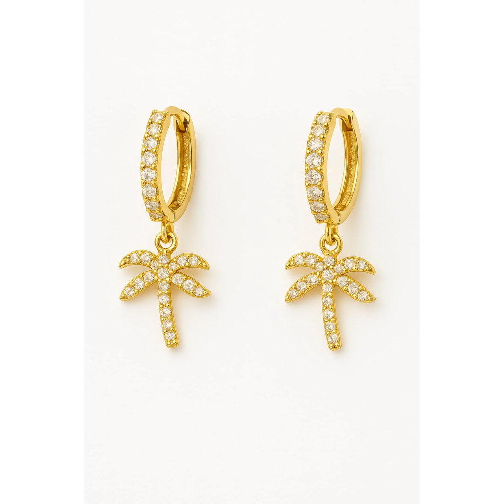 Brincos de Argola de Palmeira – Dourado ou Prateado com Zircônia Cúbica