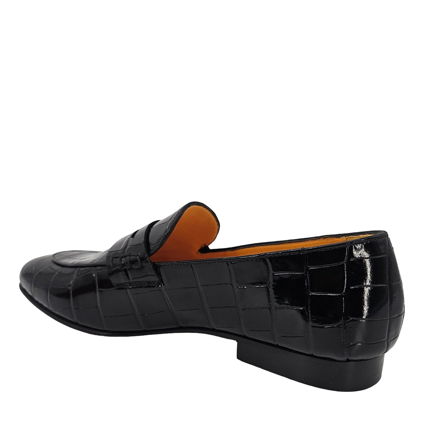 Mocassim de Couro Preto com Efeito Croco