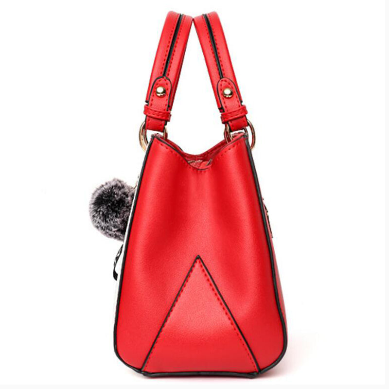 Bolsas de mão femininas com pingentes de bolas de pelo, bolsas de festa em patchwork, bolsas de ombro transversais para mulheres