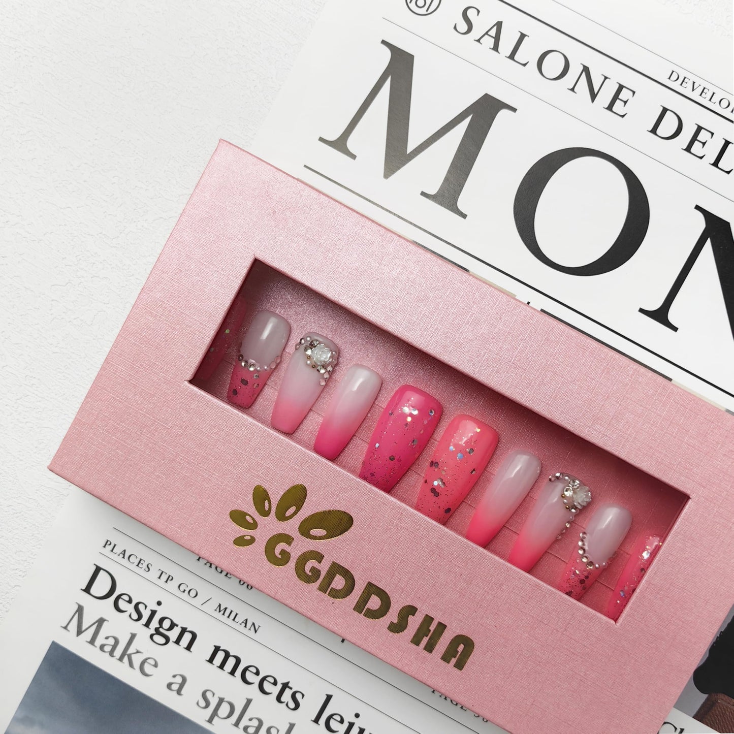 GGddsha Unhas Artesanais de Pmma Acrílico Unhas Postiças Reutilizáveis Curtas Kit Com Caixa Presentes Para Mulheres, Blush Elegance