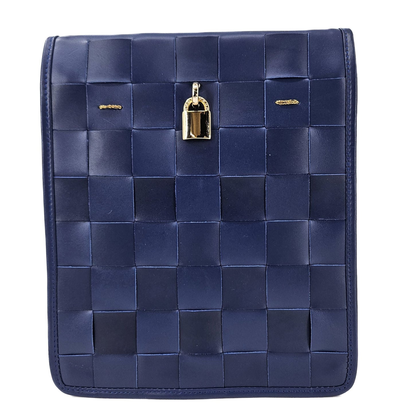 Bolsa Transversal de Couro Entrelaçado Azul Marinho