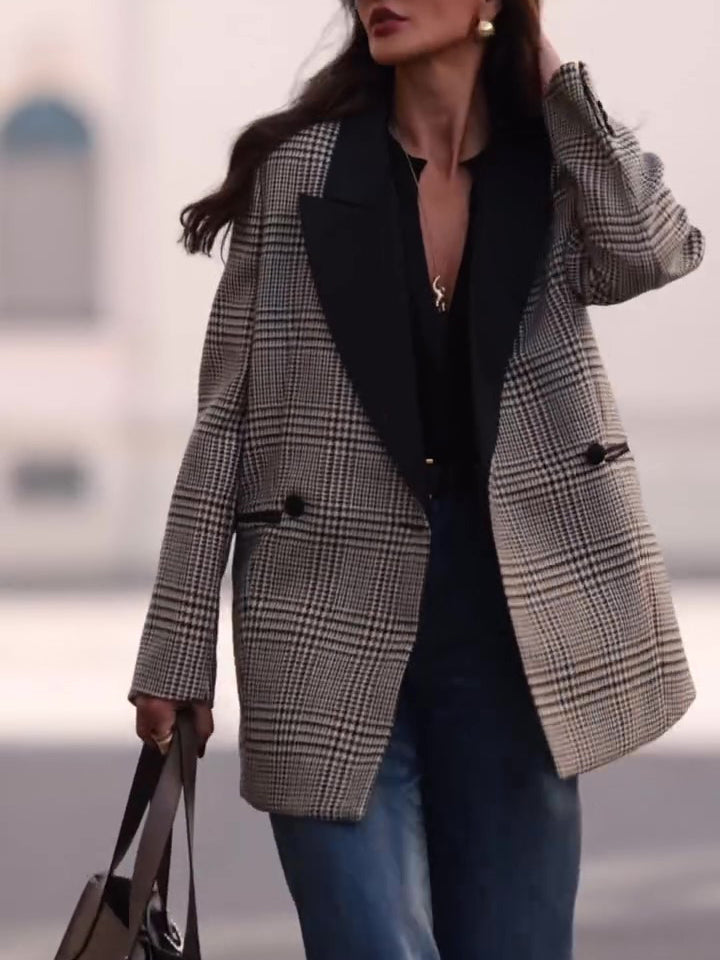 Blazer Casual Xadrez com Contraste para o Dia a Dia