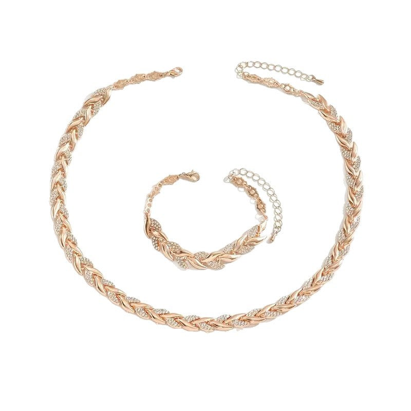 Conjunto de Colar e Pulseira Folha de Vidro 2 Peças Elegante com Strass para Mulheres Conjunto de Joias Luxuosas da Moda