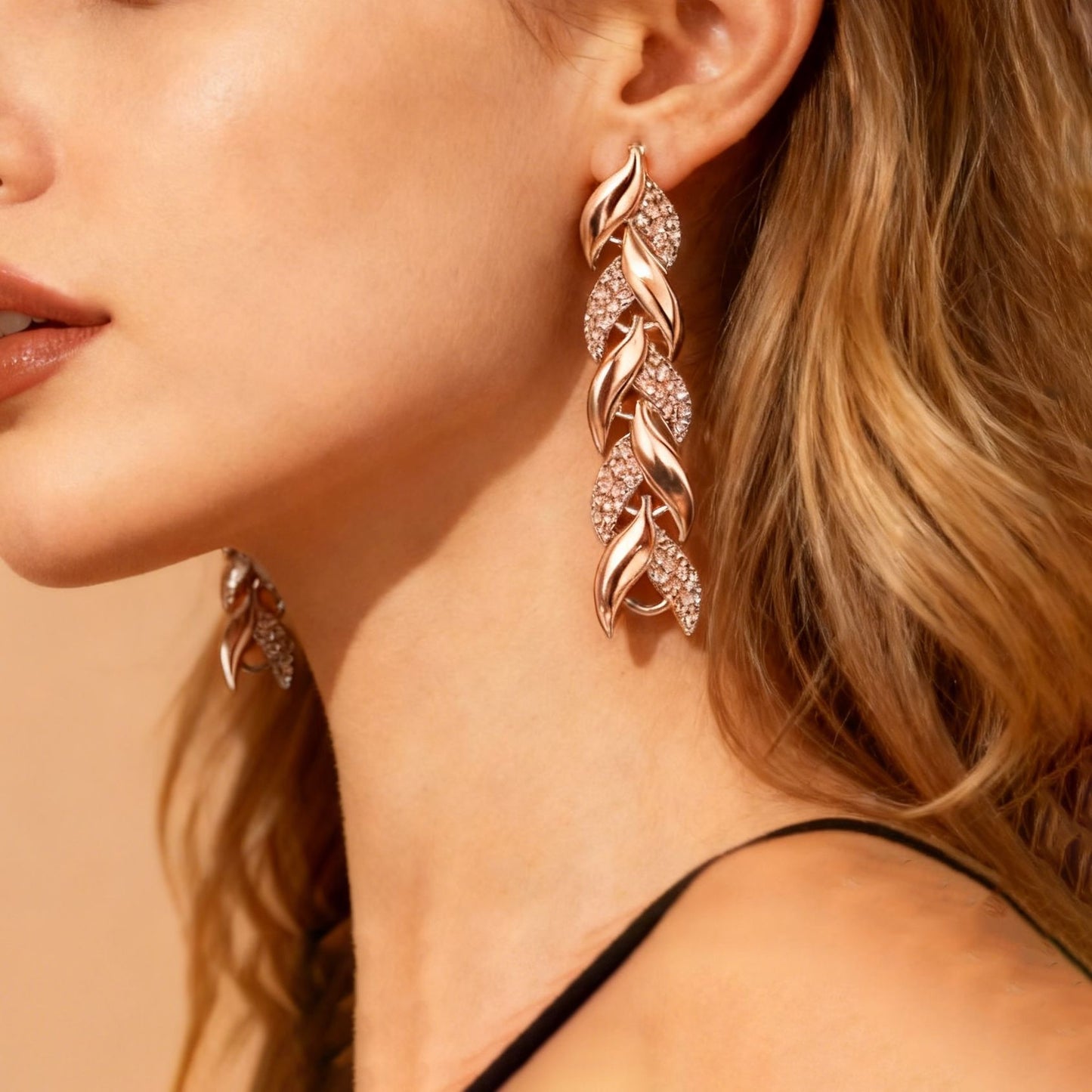 Conjunto de Colar e Pulseira Folha de Vidro 2 Peças Elegante com Strass para Mulheres Conjunto de Joias Luxuosas da Moda