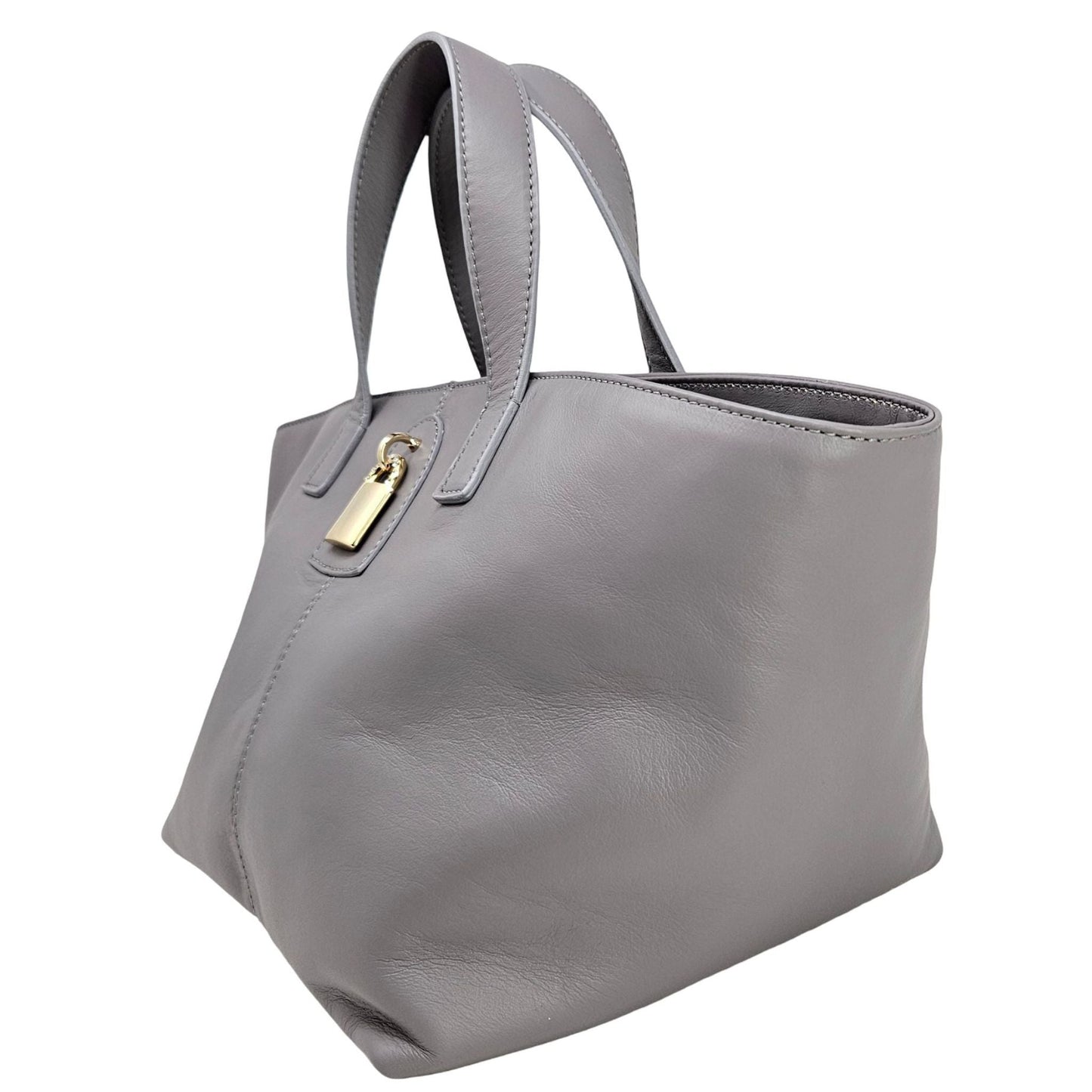 Bolsa Tote Madison Maison x Joan Hornig de Couro Cinza Claro com Fecho