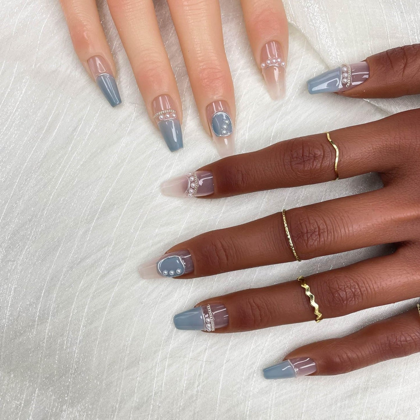GGDDSHA Unhas Postiças Curtas, Não Desbotam, Sem Costura, Gel Macio, Unhas Postiças, Amuletos para Mulheres, Manicure de Unhas Artísticas Feitas à Mão, Gradiente, Essência Azul