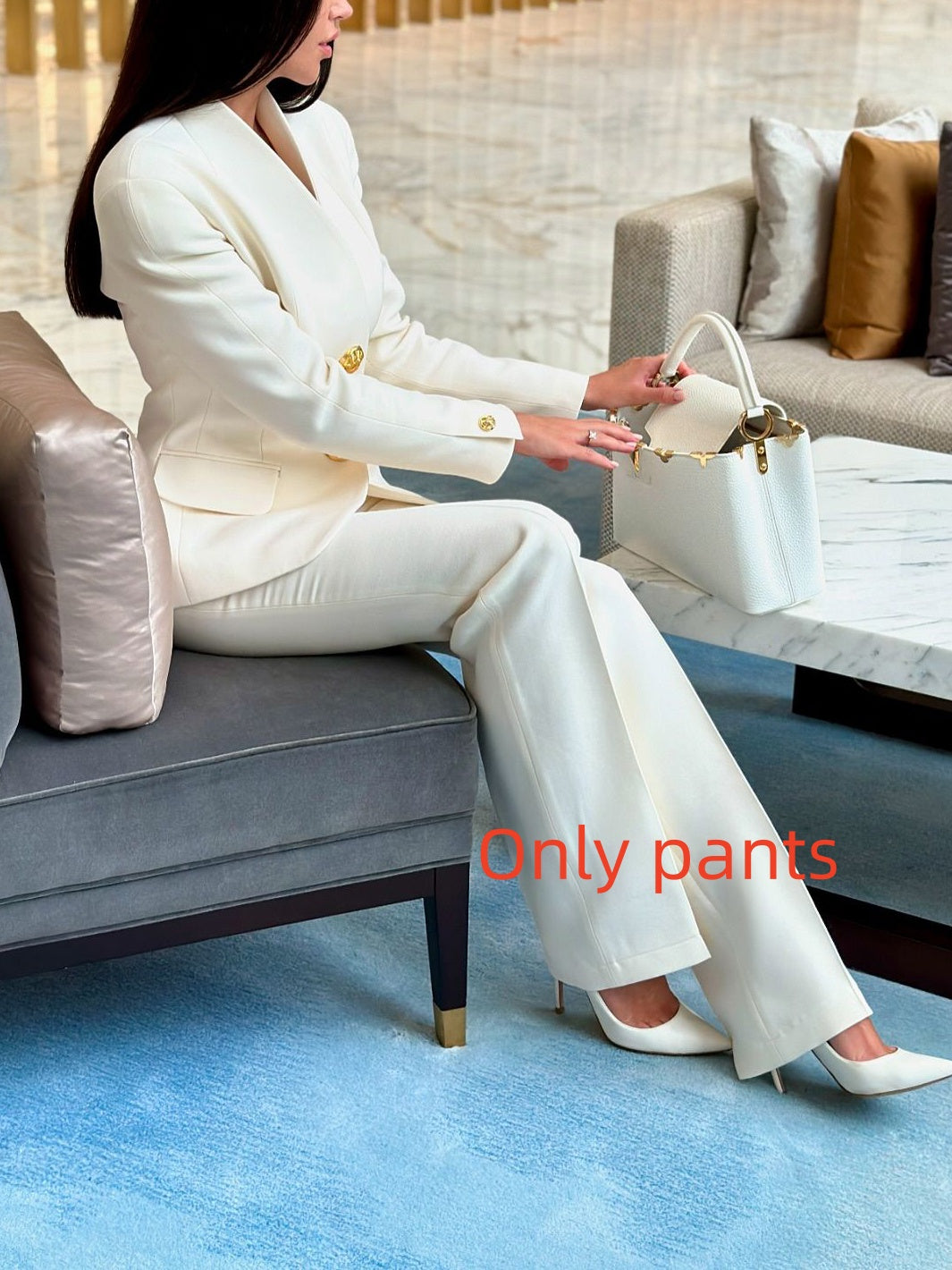 Conjunto de Blazer de Cor Sólida de Um Botão e Calça de Cintura Alta