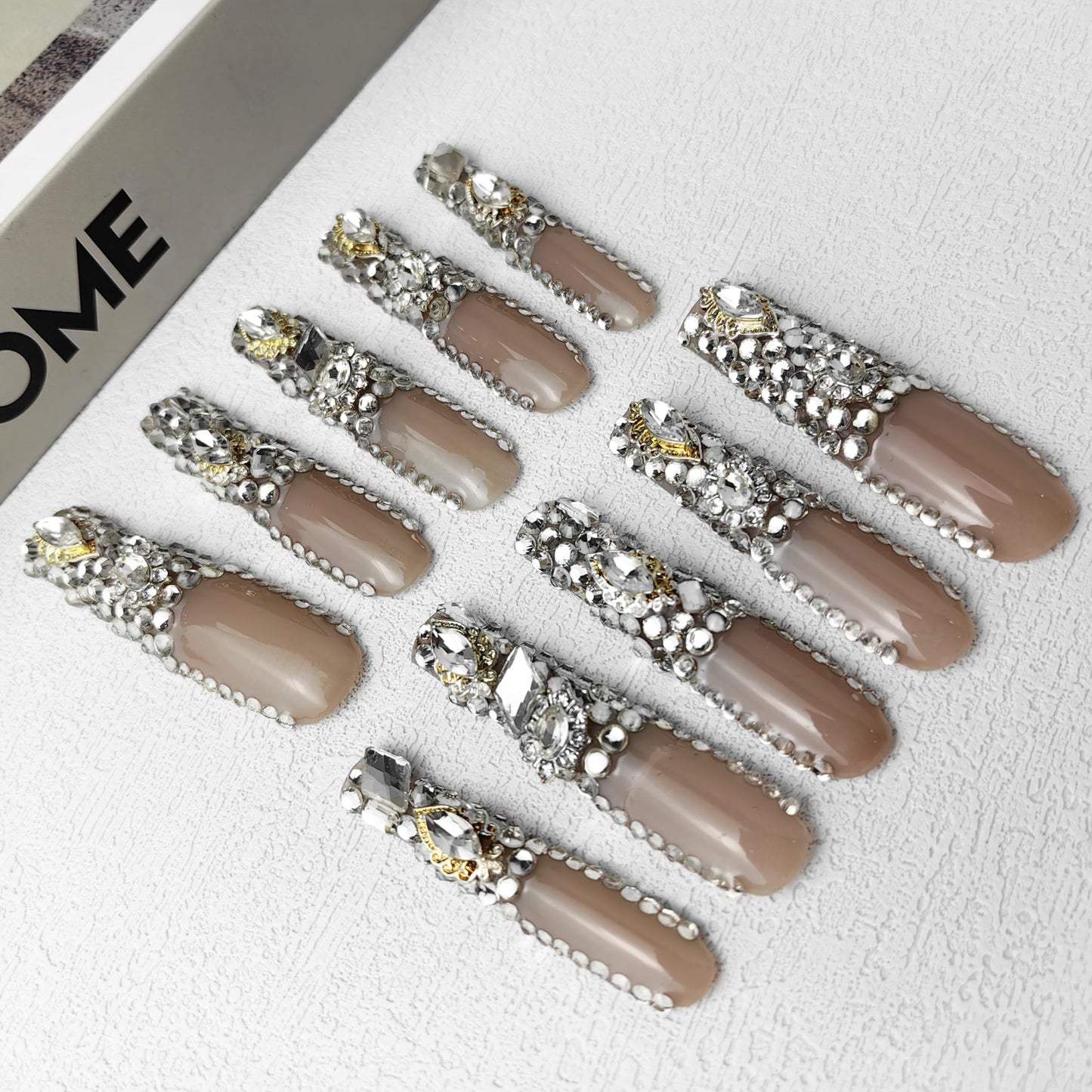 GGddsha Unhas Postiças de Acrílico PMMA New Deslumbrantes, Unhas Postiças de Strass, Unhas Postiças Gradiente com Strass BrilhantesCascata de Cristais