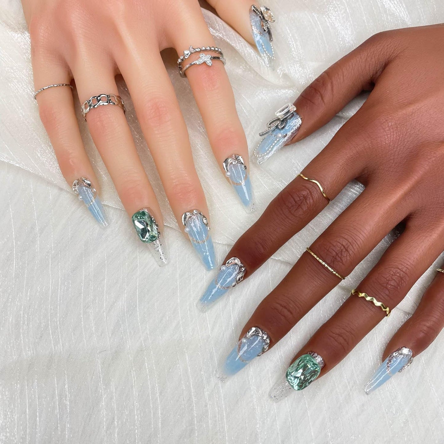 GGDDSHA Unhas Postiças Artesanais, Unhas Postiças de Luxo e Personalizadas 3D Artesanais Reutilizáveis com Acabamento UV, Unhas Pintadas à Mão, Nebulosa Brilhante