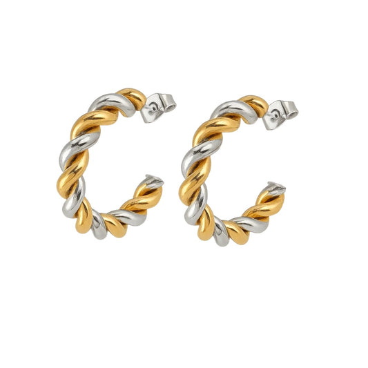 Brincos de argola torcidos bicolores Gilded Twist com metais mistos