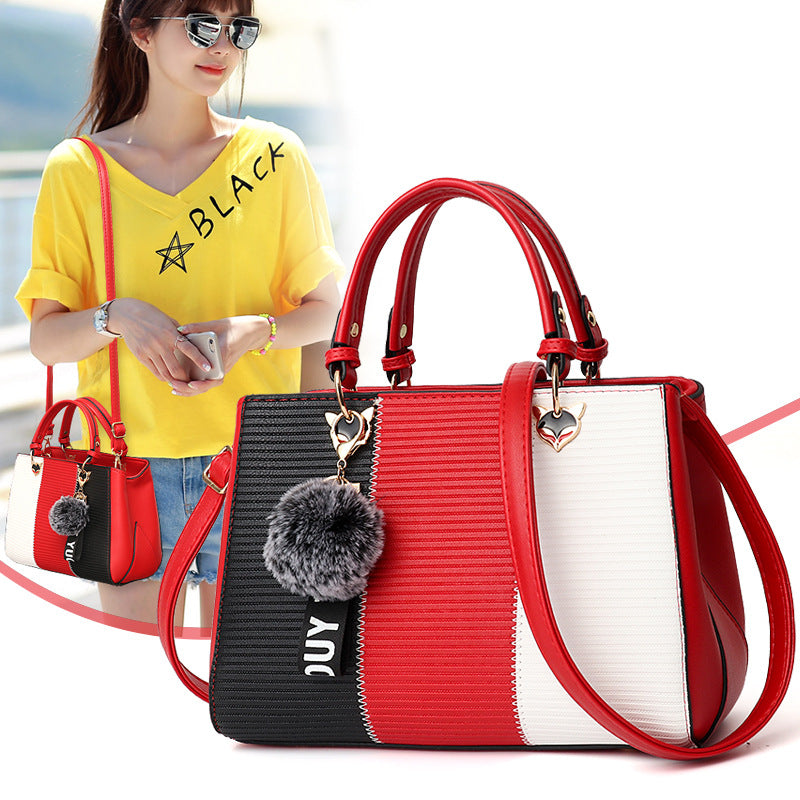 Bolsas de mão femininas com pingentes de bolas de pelo, bolsas de festa em patchwork, bolsas de ombro transversais para mulheres