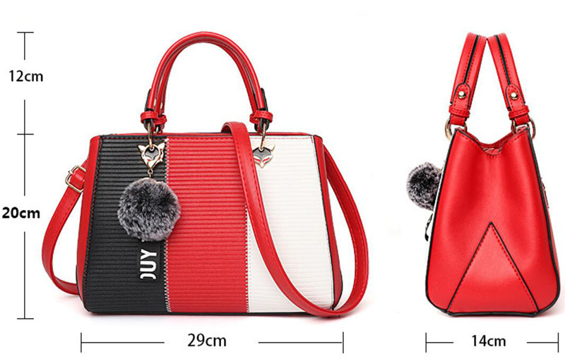 Bolsas de mão femininas com pingentes de bolas de pelo, bolsas de festa em patchwork, bolsas de ombro transversais para mulheres