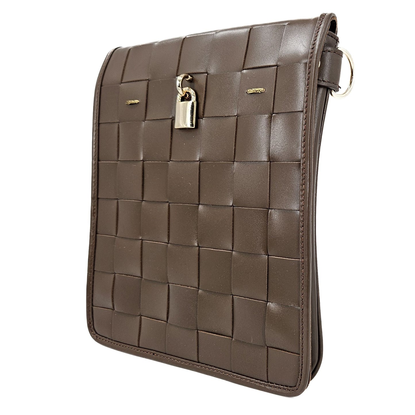Bolsa Transversal de Couro Entrelaçado Chocolate
