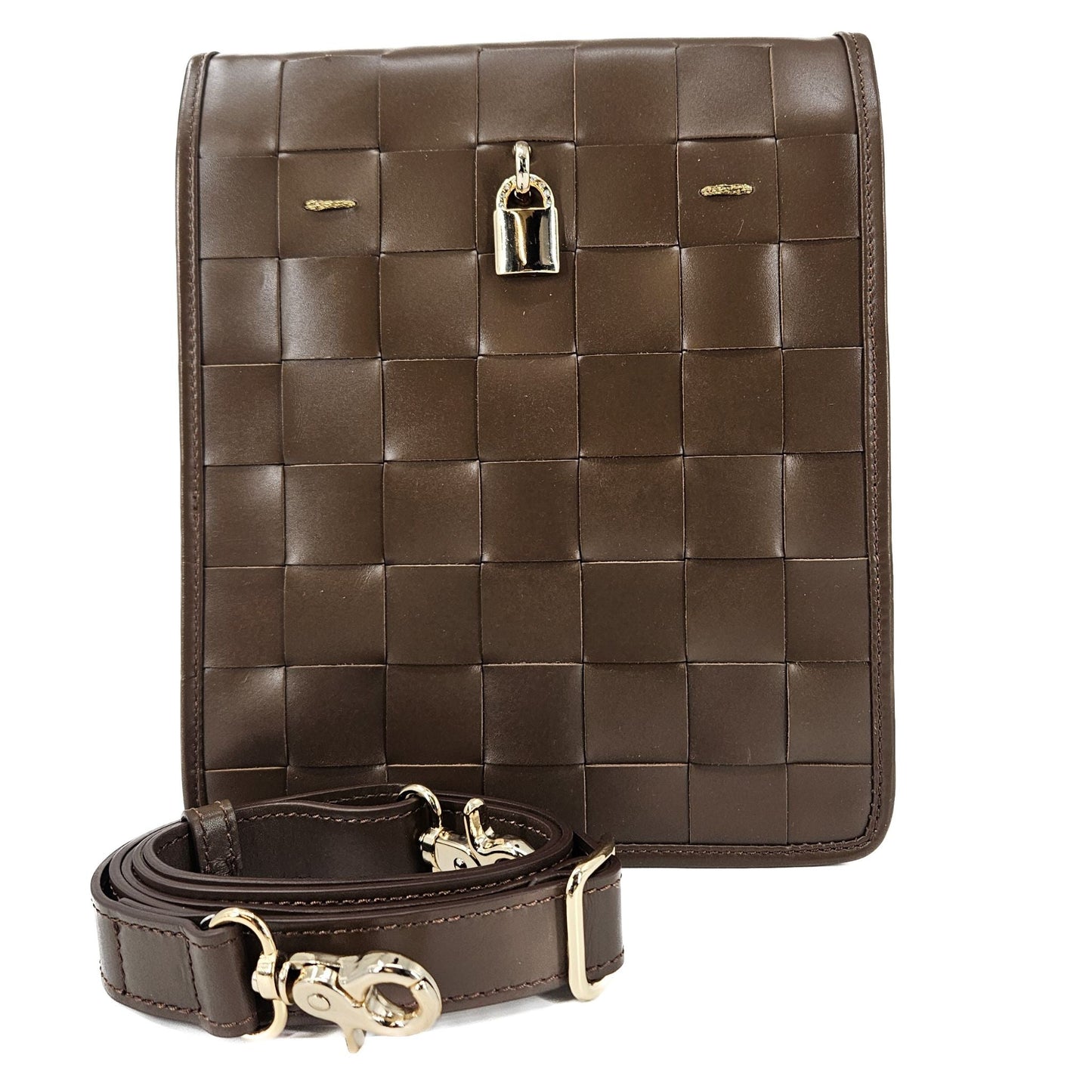 Bolsa Transversal de Couro Entrelaçado Chocolate