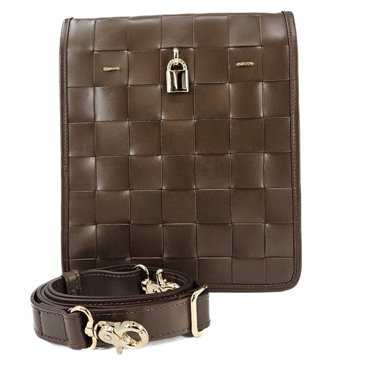 Bolsa Transversal de Couro Entrelaçado Chocolate
