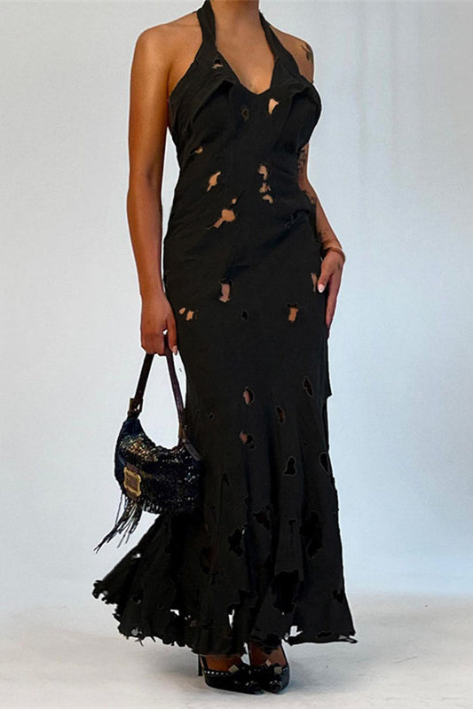 Vestido longo esfarrapado
