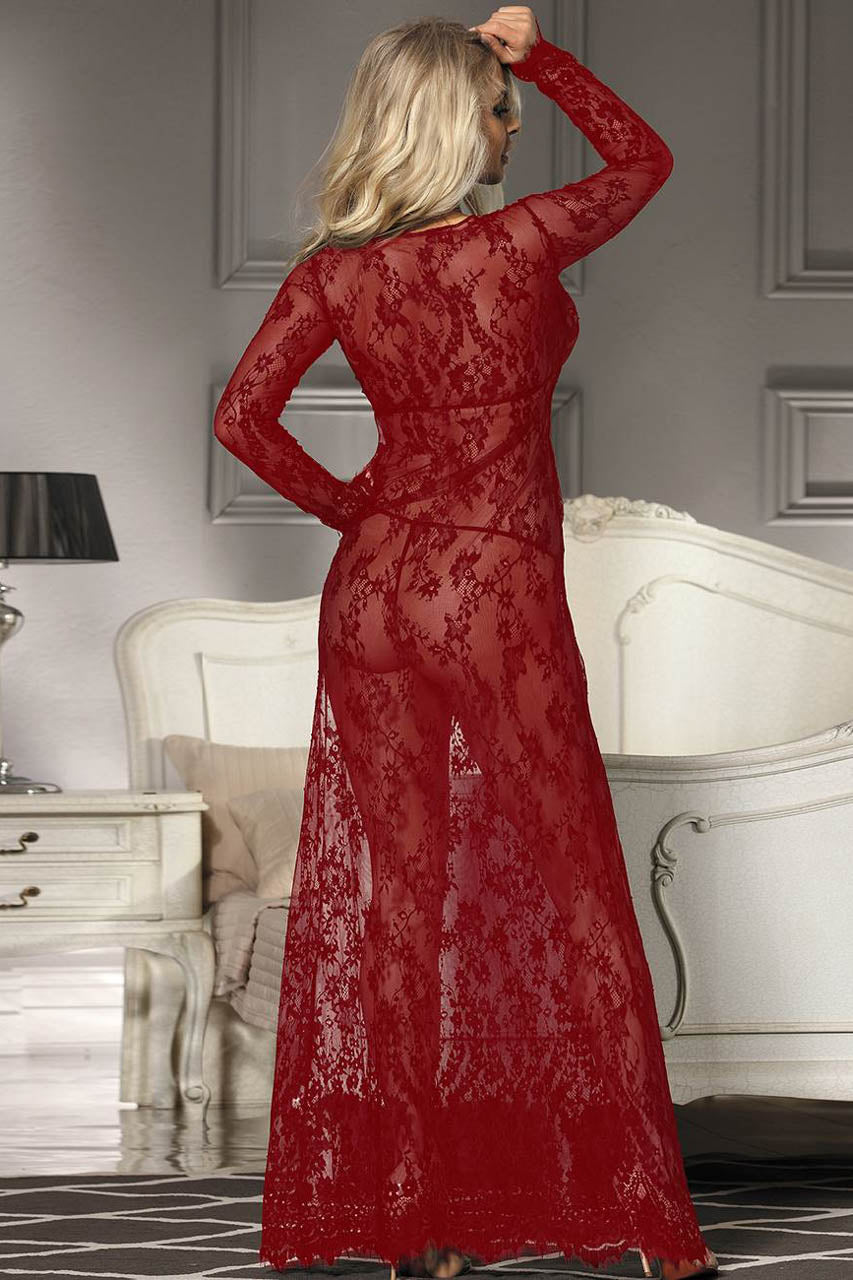 Vestido Longo de Renda com Decote V