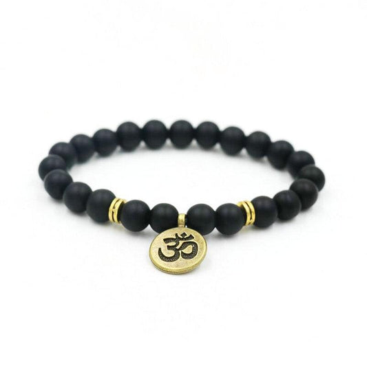 Pulseiras de Yoga com Miçangas Pretas e Berloques Espirituais