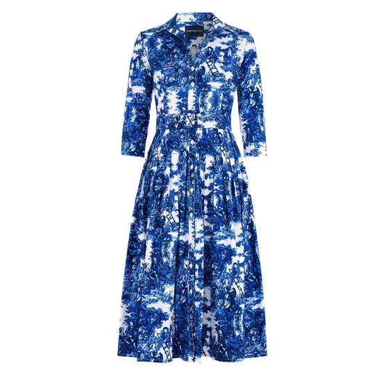 Vestido Audrey #2 Toile Antilhas Branco Azul Cobalto