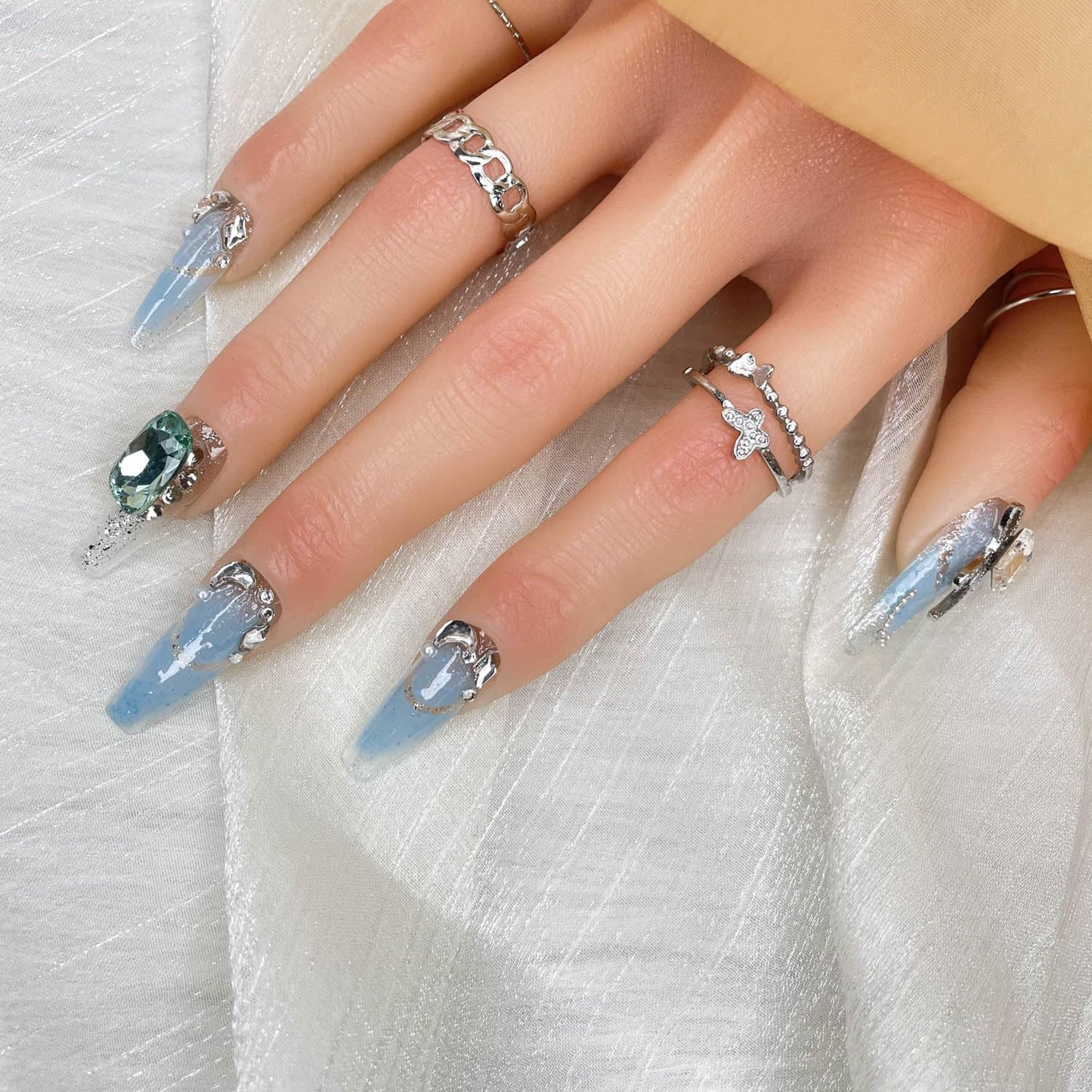 GGDDSHA Unhas Postiças Artesanais, Unhas Postiças de Luxo e Personalizadas 3D Artesanais Reutilizáveis com Acabamento UV, Unhas Pintadas à Mão, Nebulosa Brilhante