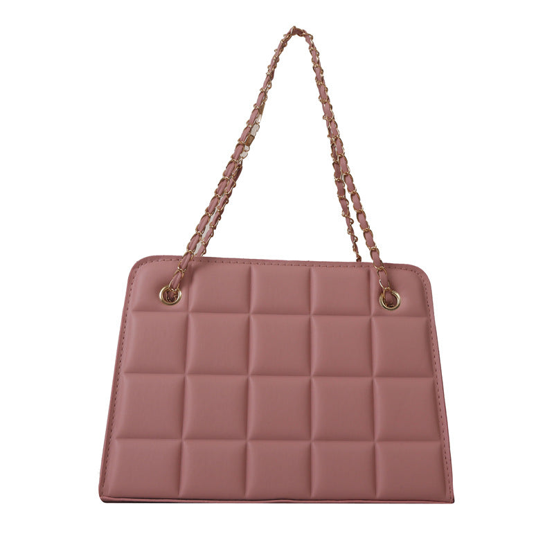 Bolsa de Ombro Feminina Pequena Xadrez com Padrão de Losangos Bordado