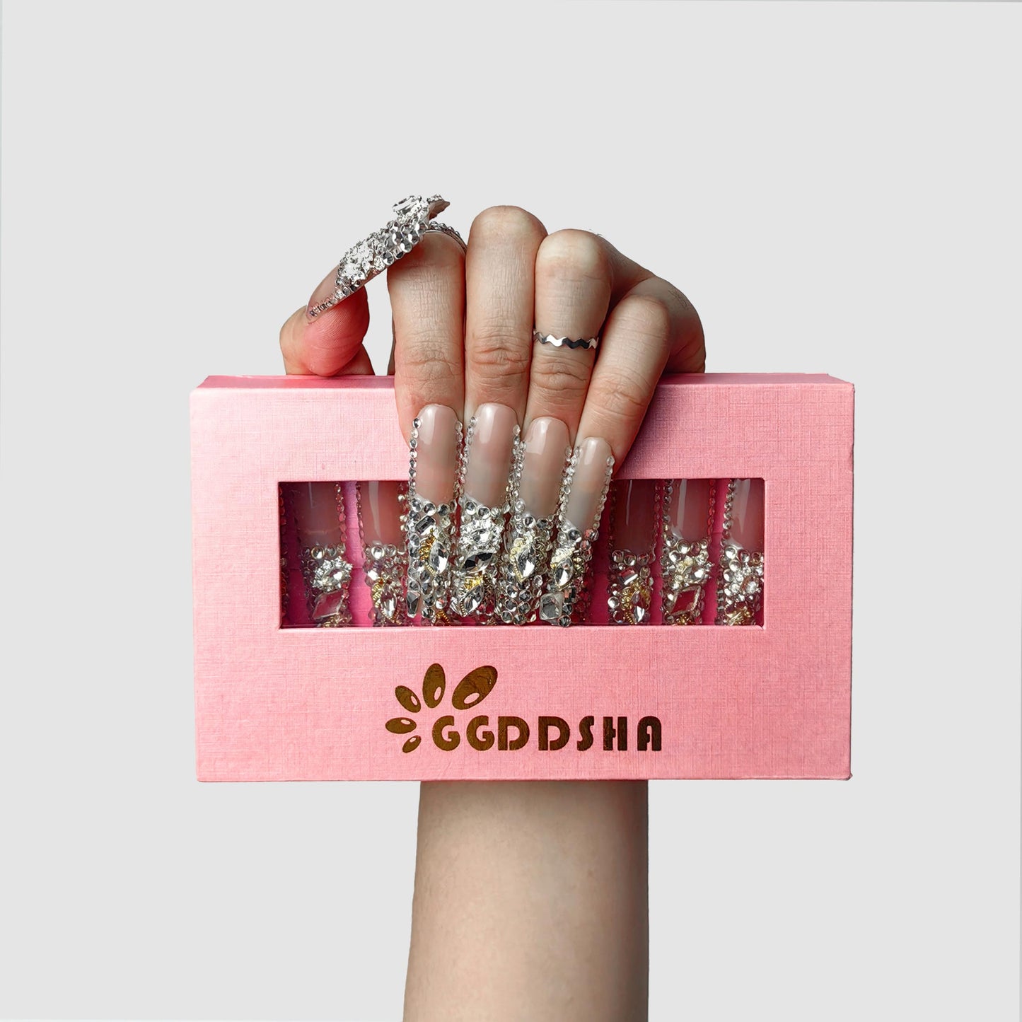 GGddsha Unhas Postiças de Acrílico PMMA New Deslumbrantes, Unhas Postiças de Strass, Unhas Postiças Gradiente com Strass BrilhantesCascata de Cristais