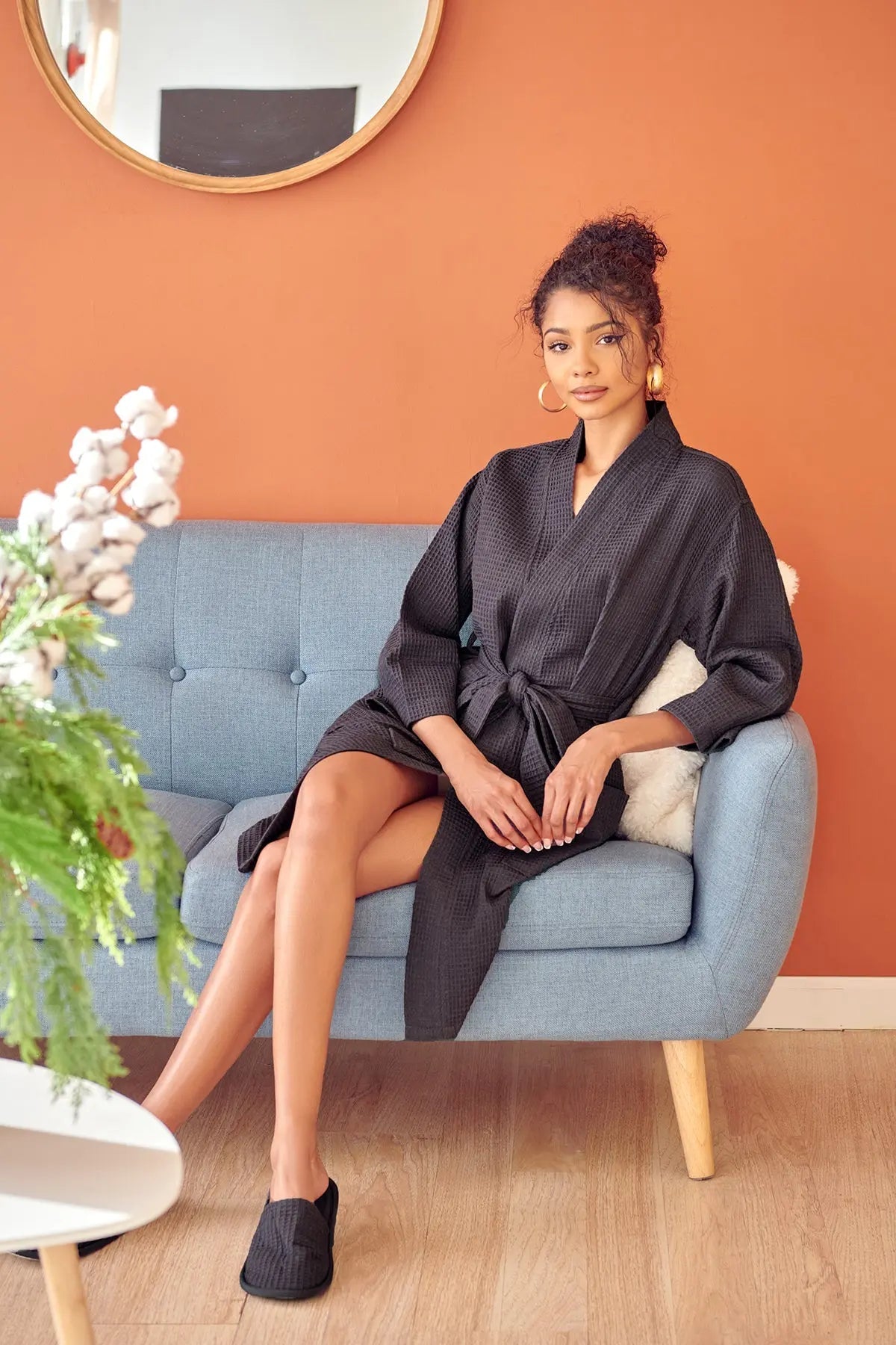 Robe Waffle Feminino na Altura do Joelho