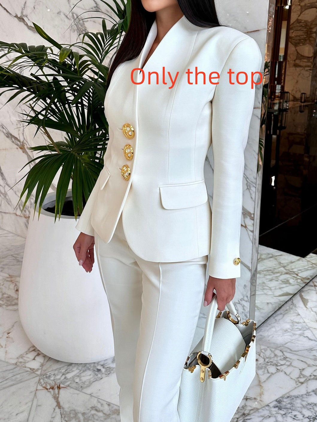 Conjunto de Blazer de Cor Sólida de Um Botão e Calça de Cintura Alta