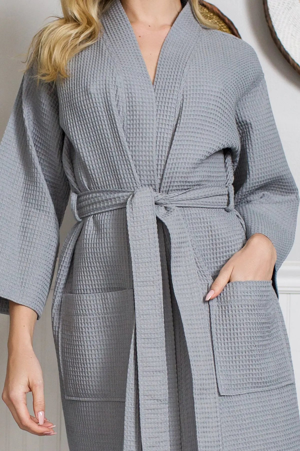 Robe Waffle Feminino na Altura do Joelho
