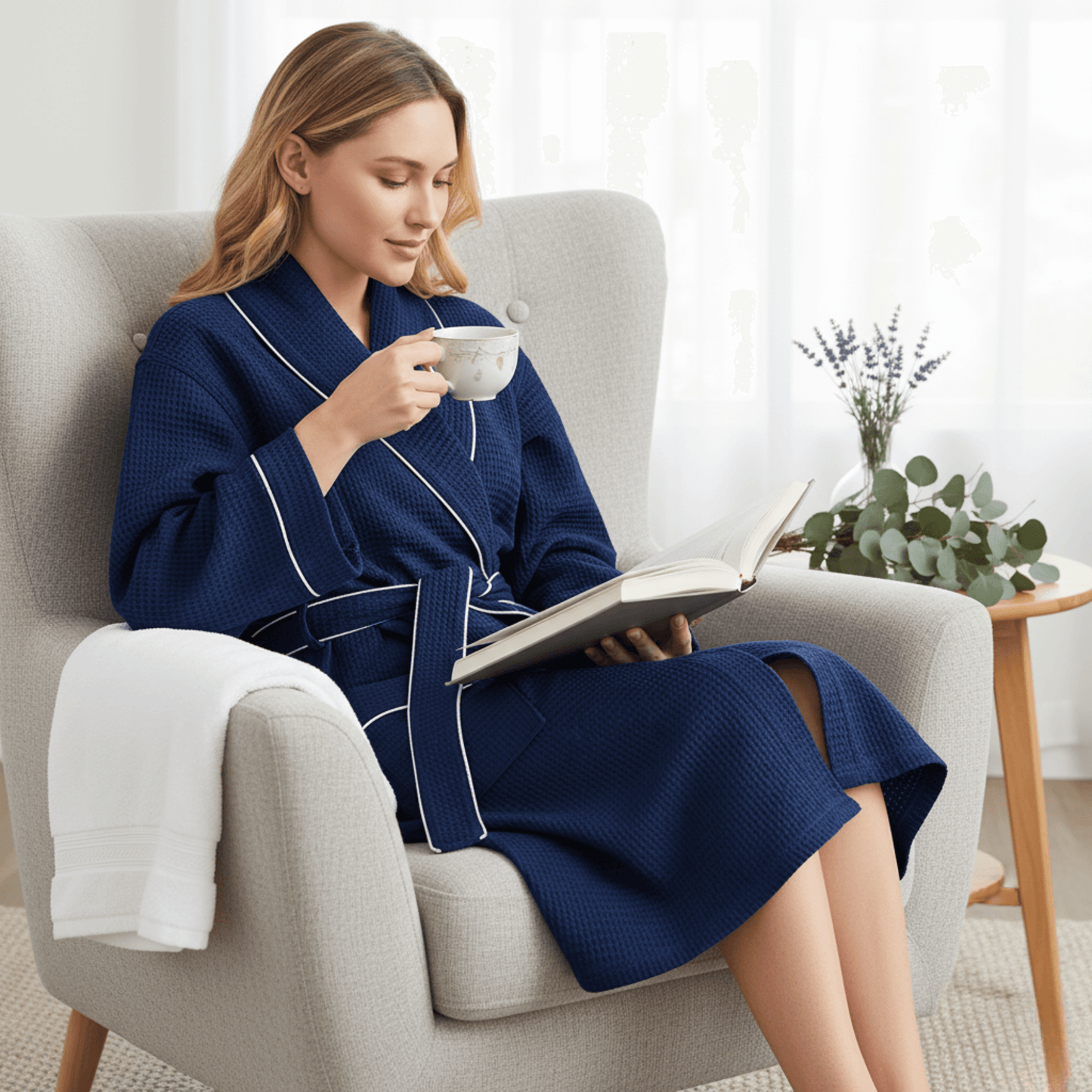 Robe Waffle Feminino na Altura do Joelho