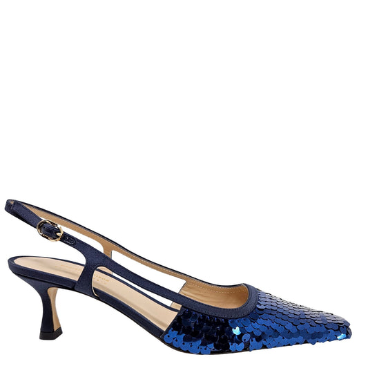 Sapato Roberto Festa Navy Sequence Snip Toe Slingback