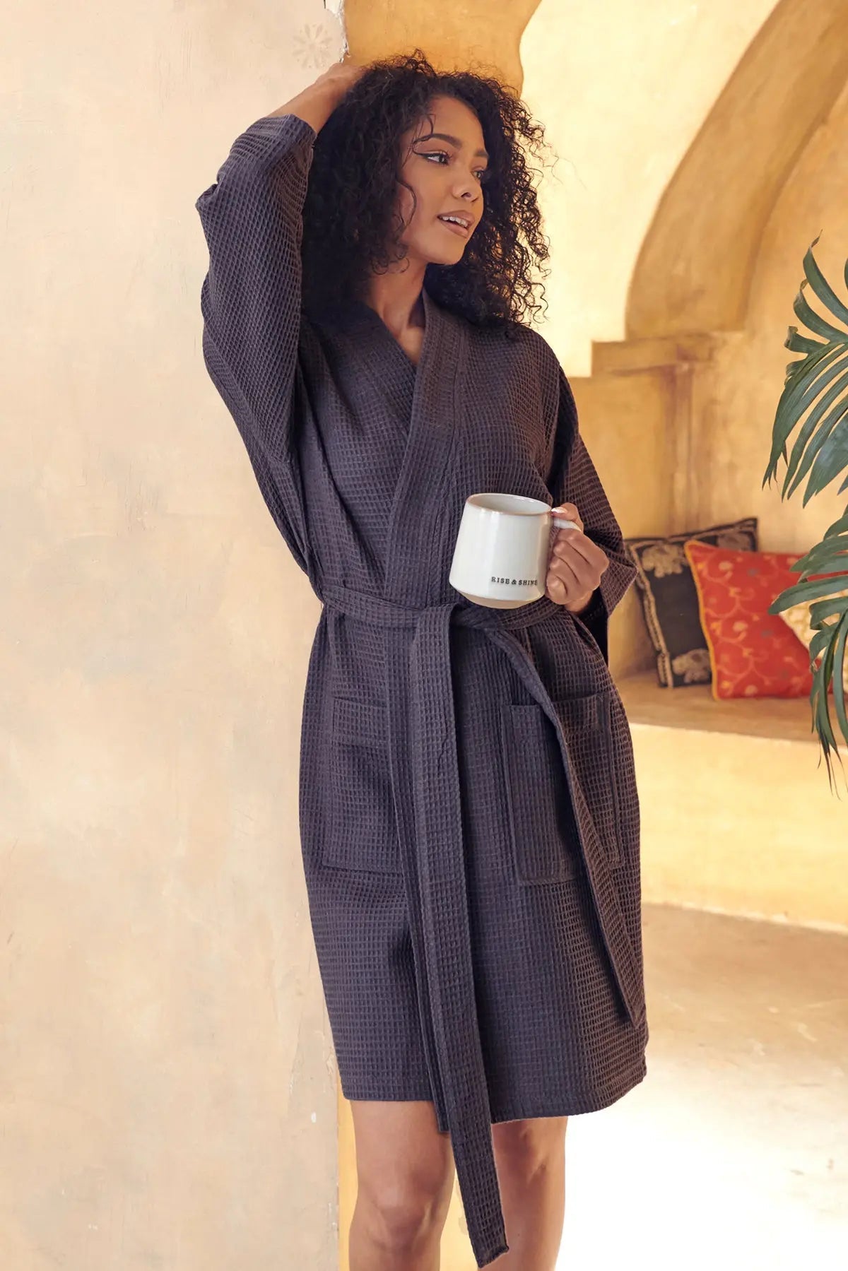 Robe Waffle Feminino na Altura do Joelho